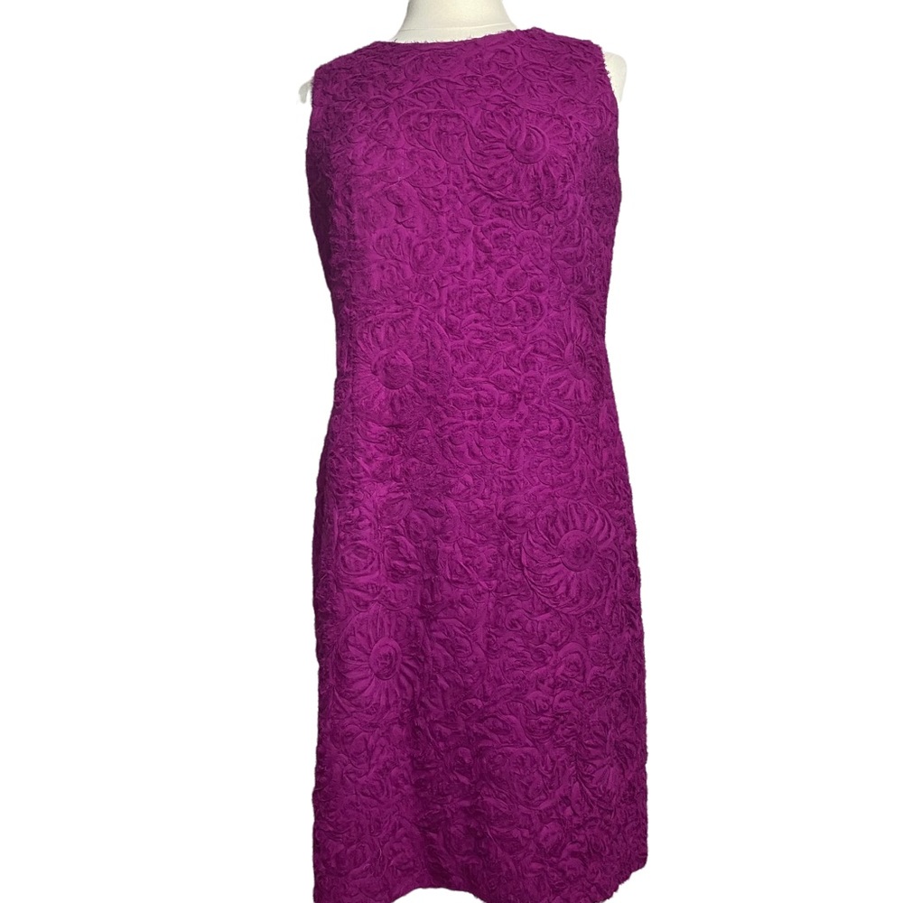 Etcetera 3D Raw Textured Floral Silk Sheath Dress Fuchsia  Formal Chic Sz 12